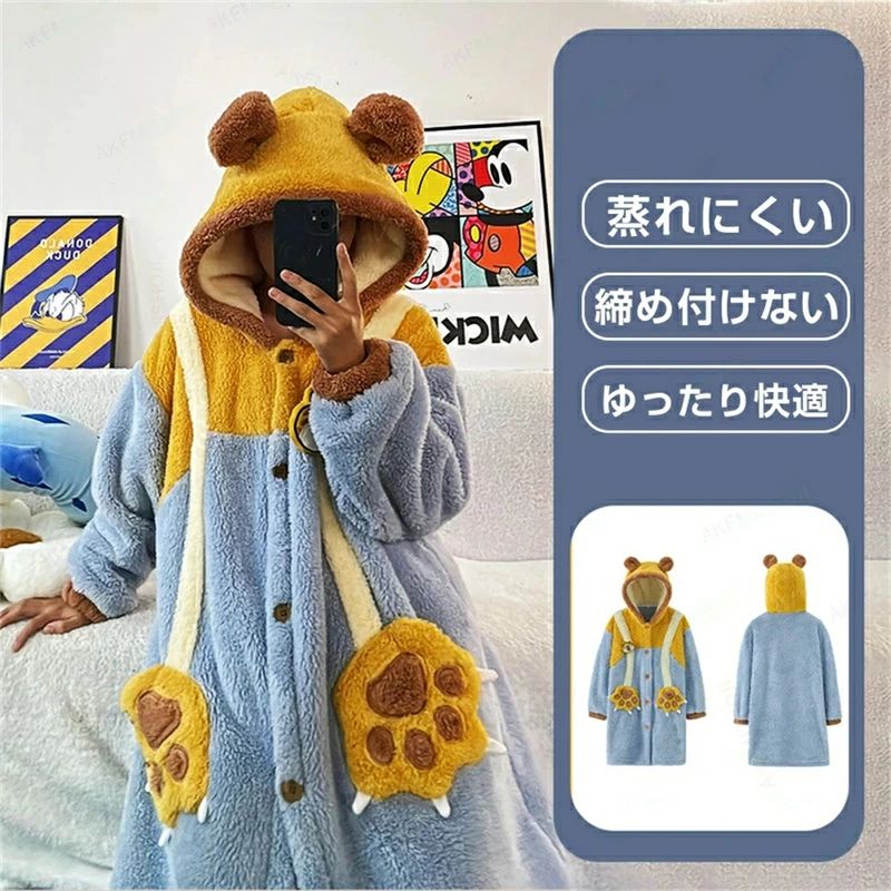樂天商城 - ルームウェア もこもこ 動物 ペア パジャマ 冬 裏起毛 レディース パジャマ ペア 冬 モコモコ 長袖 ペアパジャマ ペア ルームウェア 部屋着 シンプル 厚手 スウェット 秋 冬