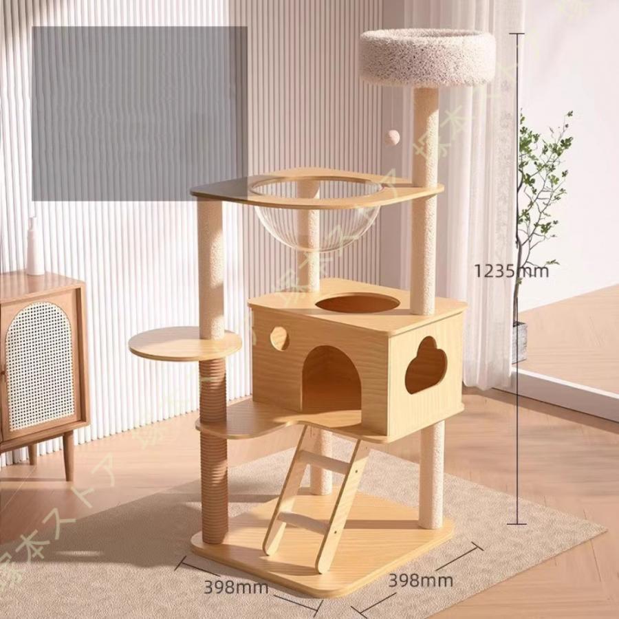 適用対象：子猫から大型猫まで猫が喜ぶ機能満載：見晴らしのよい高台、大きい隠れ家、爪とぎポール、遊び放題の幅広い台座などを取り付きました!猫ちゃんの遊び場としてピッタリの室内用キャットランドです!