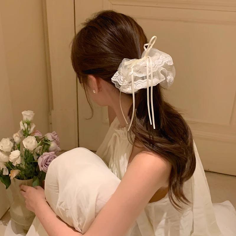 乐天商城 - ヘアゴム レース リボン 付き 大型 お団子用 髪 まとめ 髪 傷めない 柔らかい ゴム 韓国 かわいい ヘアアクセサリー 日常使い 伸縮性 高い 低ダメージ
