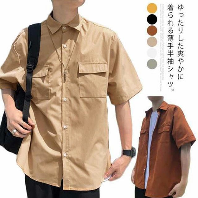 樂天商城 - 送料無料 シャツ 半袖 メンズ カジュアルシャツ 無地シャツ オーバーサイズ ゆるシャツ 薄手 シャツアウター 大きいサイズ ゆったり 着回せる お洒落 カジュアル 重ね着 トップス 半袖シャツ 春服 夏服