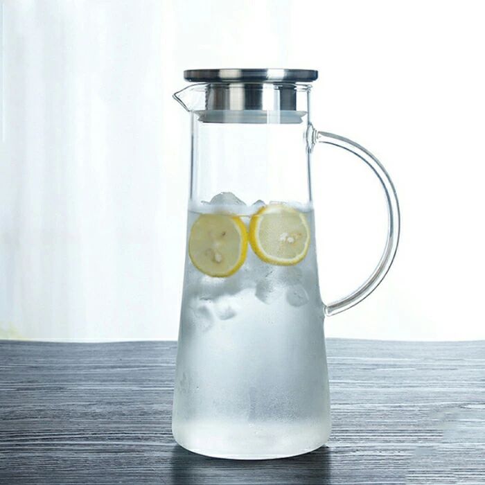 Pitchers - ガラスポット 1.5リットル 耐熱 直火可 冷蔵庫 水出し 茶ポット ガラスピッチャー ステンレス茶こし付きジャグ