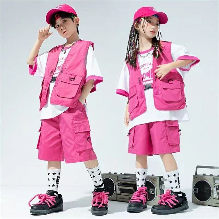 樂天商城 - キッズダンス キッズベスト カーゴハーフパンツ 別売り マルチベスト ベスト 袖なし キッズパンツ キッズボトムス 半ズボン ポケット付き キッズダンス衣装 ゆったり ヒップホップ カジュアル ストリート ジュニア 男女兼用