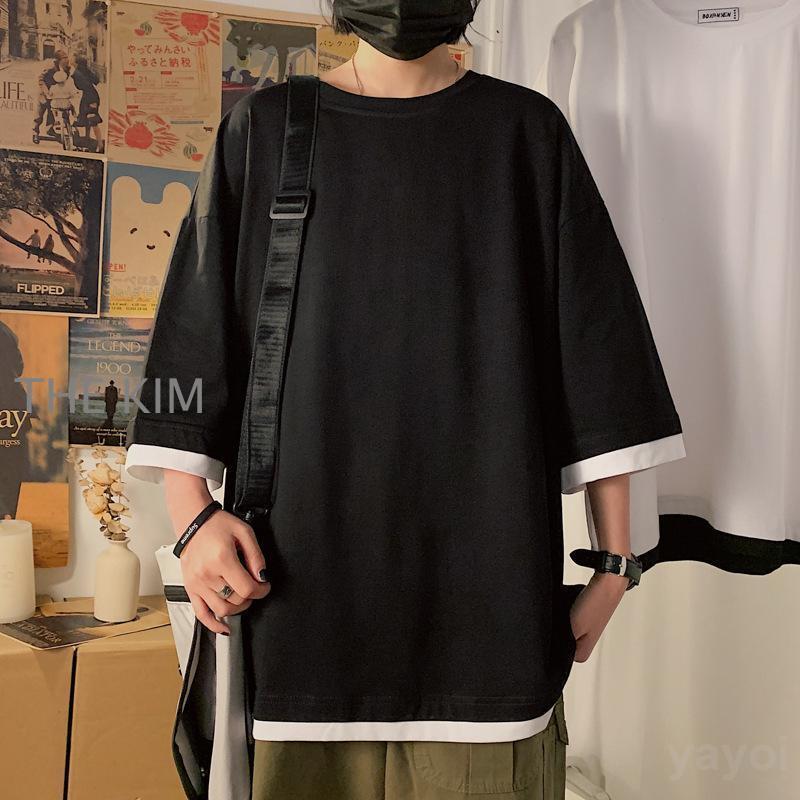 Rakuten - Tシャツ メンズ 5分袖 クルーネック レイヤード風 トップス メンズファッション ゆったり 春 夏 おしゃれ