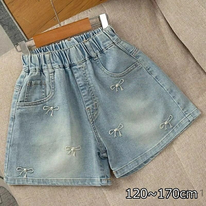 【送料無料】デニムパンツ キッズ ジーンズ ジーパン リボン柄 ボトムス ショートパンツ ハーフパンツ ウエストゴム おしゃれ デニムパンツ