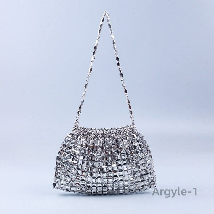 【送料無料】ハンドメイドビーズバッグ キラキラ フラットビーズ団子トートバッグ