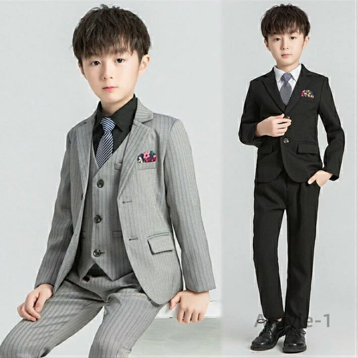 【送料無料】フォーマルスーツ 男の子 スーツ キッズ 子供 4点セット ベスト 上下セット セットアップ タキシード ストライプ ジュニア