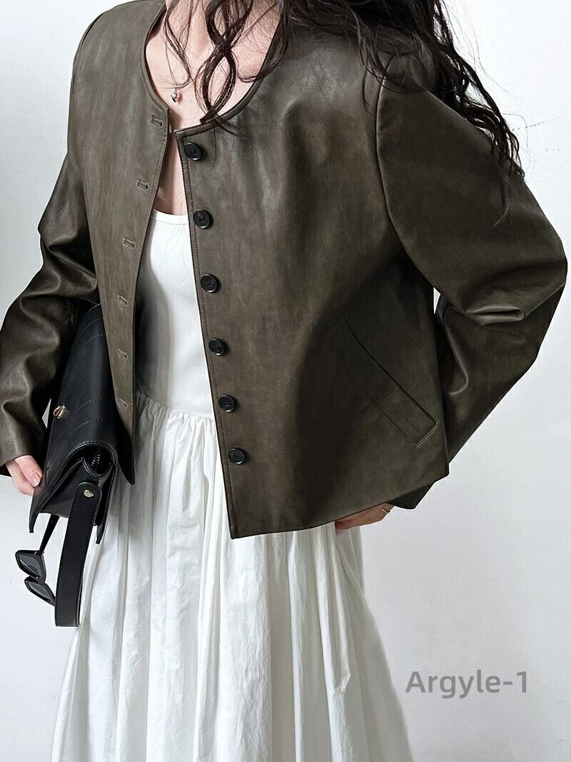 【送料無料】レザー ジャケット レディース 軽い ショート丈 アウター ノーカラー バルーンスリーブ 革ジャン 春 秋 大人 女性 ギフト