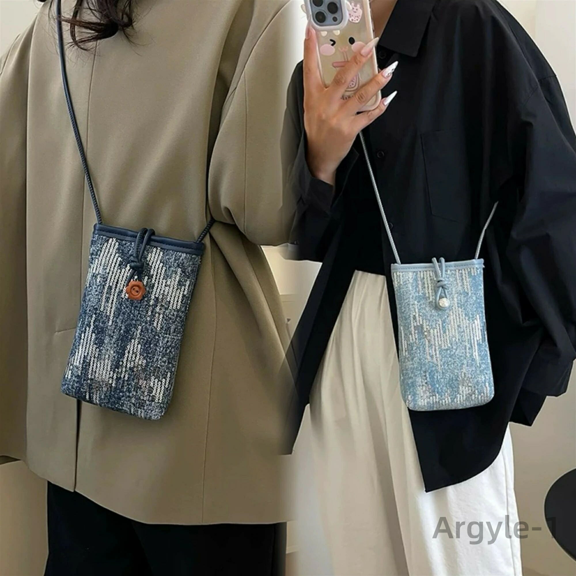 【送料無料】ポーチ バッグ スパンコール ショルダーバッグ きらきら キラキラ 小さめ かわいい デニムポーチ