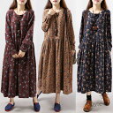 【送料無料】ワンピース レディース ロングワンピース リネンワンピース リゾート コットン リネン 綿麻 花柄 ロング マキシ丈 プリーツ