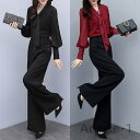 【送料無料】パンツスーツ セットアップ レディース パンツドレス 2点セット ワイドパンツ パーティードレス ロング パンツ ブラウス シャツ