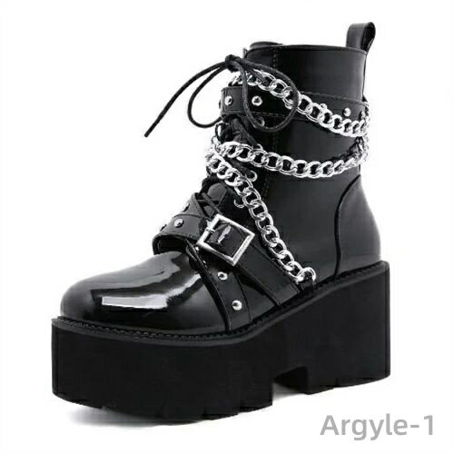 【送料無料】ショートブーツ ビジュアル系 レディース 厚底ブーツ レースアップ 編み上げ チェーン付き
