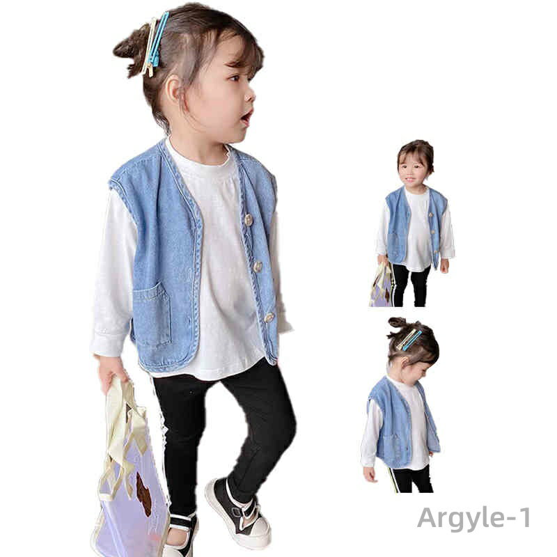 【送料無料】キッズ ベスト デニム 春秋 デニムベスト カジュアルベスト ショート丈 前開き ジュニア 子供服 女の子 男の子 無地 男女兼用