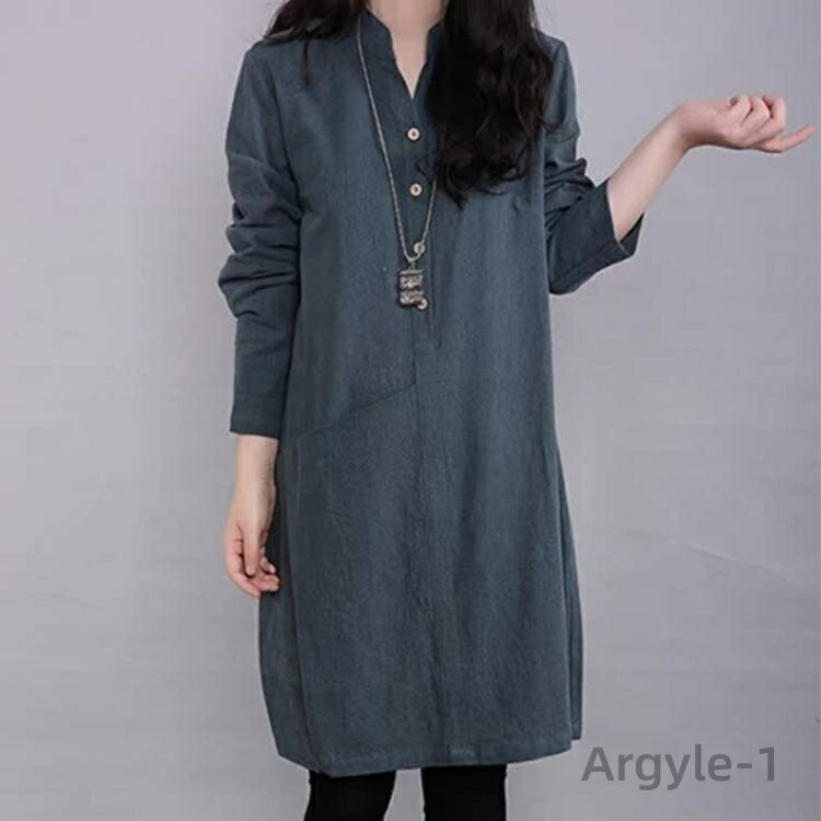 【送料無料】チュニックブラウス ロングシャツ レディース チュニックワンピース プルオーバー シャツ 長袖 スタンダードカラー 綿麻風 無地