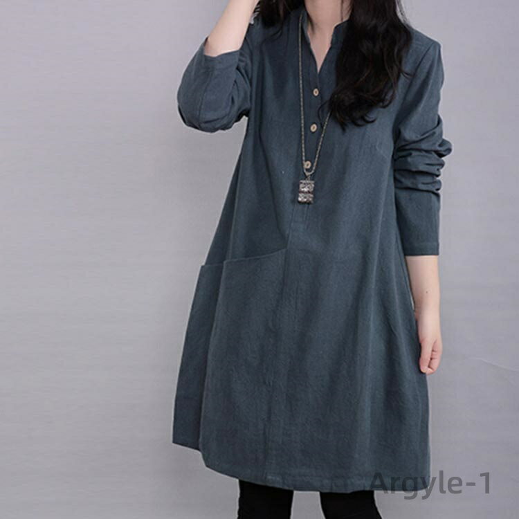 【送料無料】チュニックブラウス ロングシャツ レディース チュニックワンピース プルオーバー シャツ 長袖 スタンダードカラー 綿麻風 無地