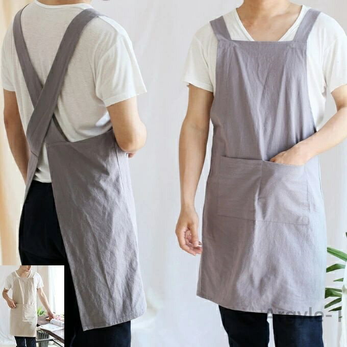 【送料無料】エプロン 男女兼用 コットン リネン綿麻 無地レディース バッククロス シンプル 台所ストラン カフェ 主婦 保育士 バイト