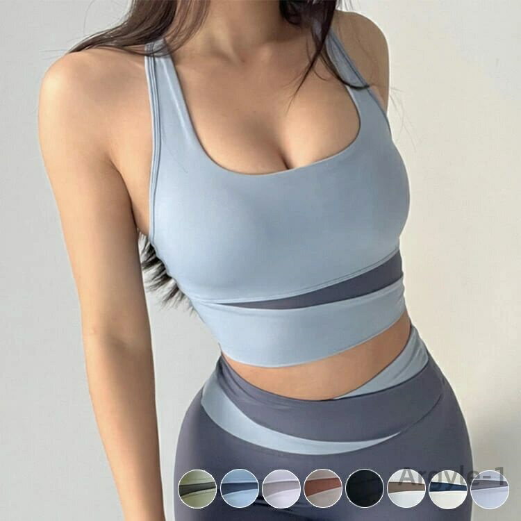 【送料無料】フィットネス スポブラ ホットヨガ スポーツウエア ブラ バイカラー レディース 長め スポーツウェア タンクトップ ヨガ おしゃ