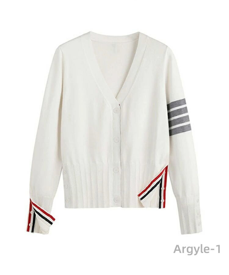 【送料無料】コリアンファッション 黒 ゴルフ ゴルフウェア 白 ウェア レディース トリコロール ウール カーディガン Vネック 韓国 おしゃれ