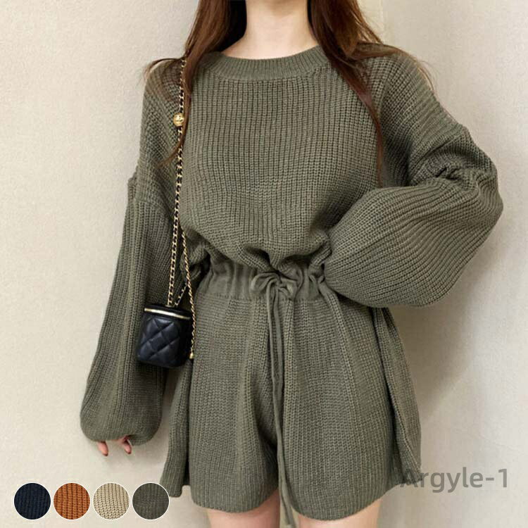 【送料無料】ショートパンツ ショート丈 サロペット レディース かわいい ニットオールインワン 長袖 ニット オールインワン おしゃれ 韓国