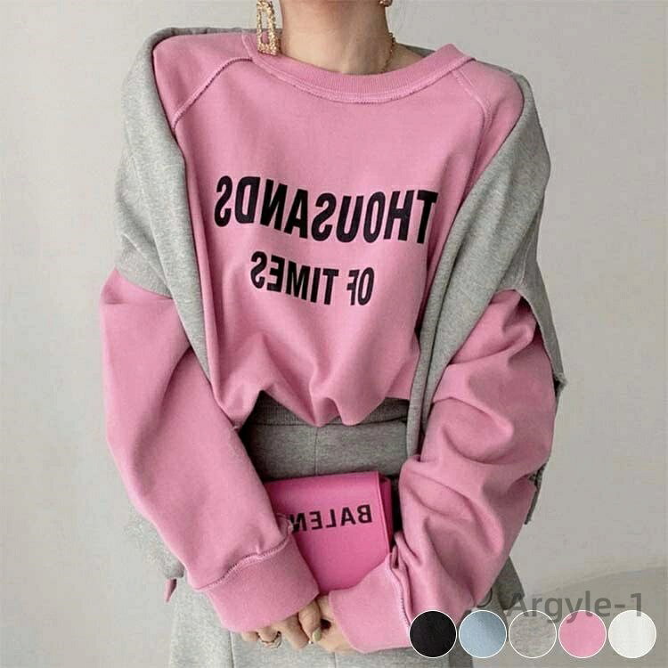 【送料無料】アルファベット おしゃれ ピンク 白 青 トレーナー スウェット グレー メール便 リバーシブル レディース トップス プリント 韓