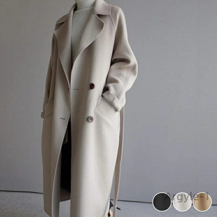 【送料無料】OL ガウン レディース おしゃれ ダブルボタン ロングコート キャメル チェスターコート セミロング丈 シンプル ロング 白 エレガ
