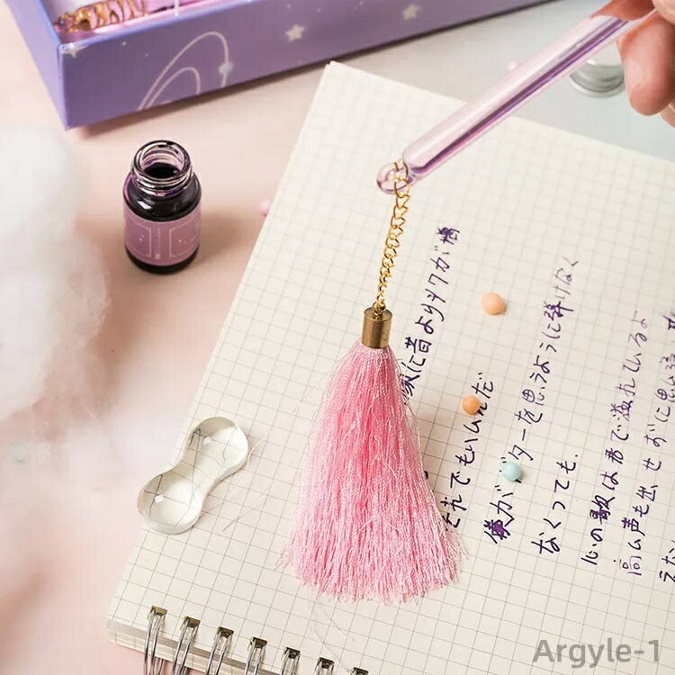 【送料無料】ガラスペン セット インクセット ピンク タッセル付き ガラス つけペン 万年筆 初心者 細字 ペン置き付き かわいい おしゃれ