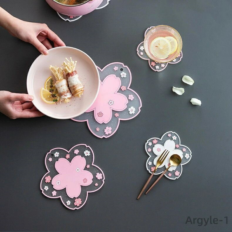 【送料無料】パーティー 可愛い おしゃれ 断熱シート テーブル ダイニング キッチン 鍋 皿 酒器 食器 コップ ガラス サクラ 2点セット