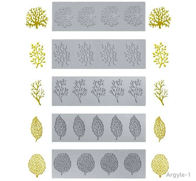 【送料無料】ケーキの飾り レースモールド 中空リーフ 樹脂金型 シリコン製 シュガーチョコレート 葉型 【5枚セット】キャンディ