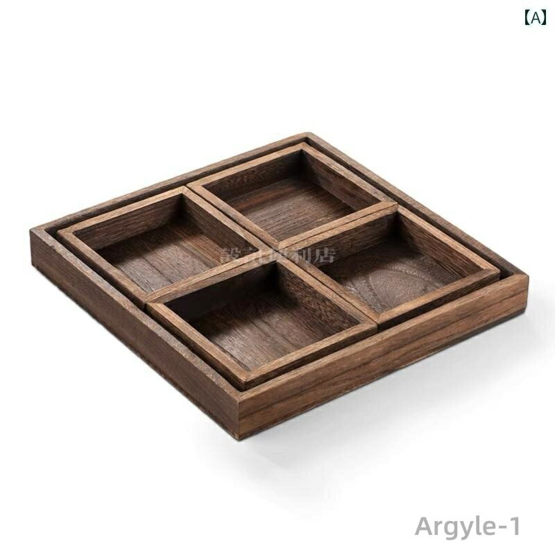 木製 トレー チャイナ風 焼き桐 トレイ アフタヌーンティー マルチスクエア デザート スナック 収納 四角 仕切り リビング カウンター シンプル