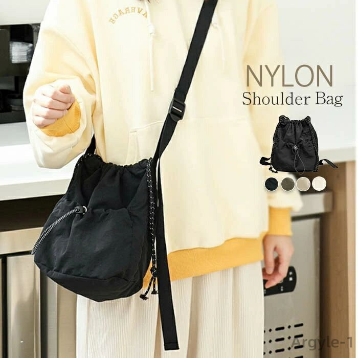 【送料無料】ナイロン ショルダーバッグ レディース 斜めがけ 縦型 肩掛け バッグ 小さめ 巾着バッグ ポーチ ポシェット スマホポーチ