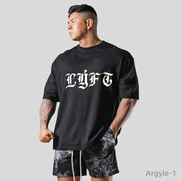 【送料無料】フィットネス トレーニングウェア ジムウェア スポーツウエア クールネック プリントトップス 半袖 メンズ カジュアルTシャツ