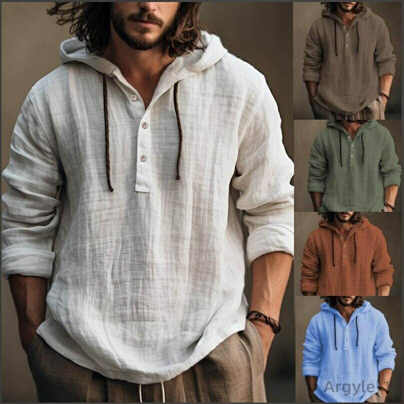 【送料無料】麻シャツ 快適 カジュアルシャツ 無地 春服 夏服 薄手 メンズ 長袖シャツ 綿麻シャツ tシャツ プルオーバー メンズ シャツ