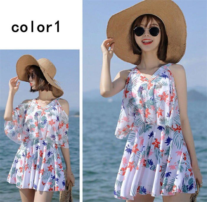 【送料無料】レディース ビキニ スイミング スイムウェア 水泳 総柄 ショートパンツ 体型カバー 可愛い 高校生 水着