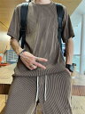 【送料無料】スエット ロングパンツ ストレッチ プルオーバー 半袖tシャツ セットアップ 上下セット メンズ 夏服 春服