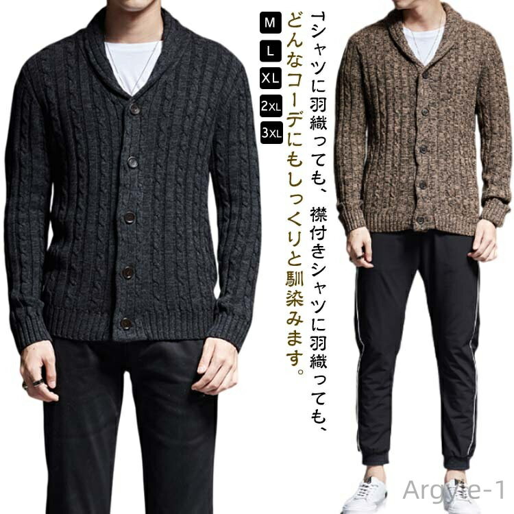 【送料無料】カーディガン 春 ケーブル編み おしゃれ カジュアル ニットカーディガン 無地 ニット メンズ カーディガン