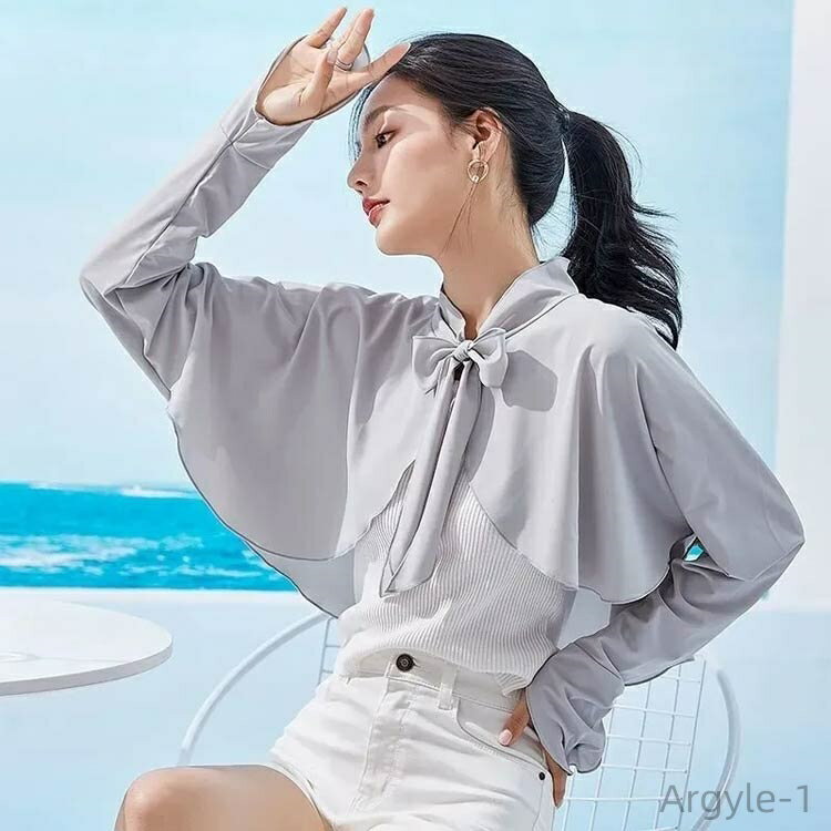 【送料無料】襟付き マント ゆったり 自転車 日焼け防止 UVカット率99.9% 接触冷感 ケープ リボン ひんやり ケープ 冷感