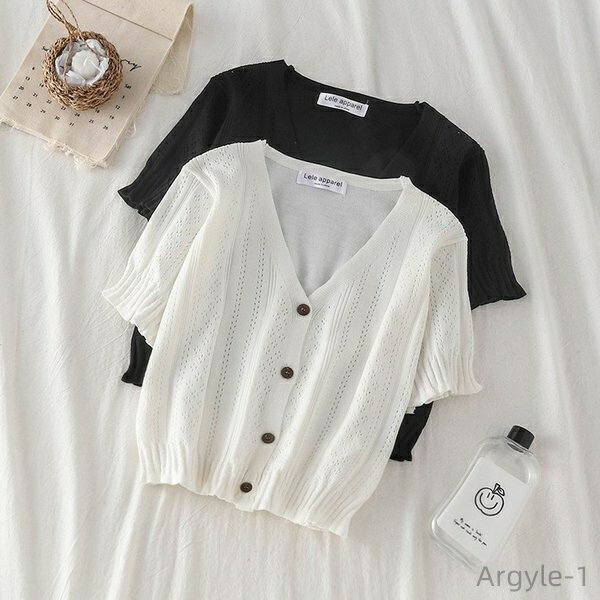 【送料無料】ショート丈 レディース カーディガン 半袖 薄手 シースルー ニット レディース トップス Vネック ブラック