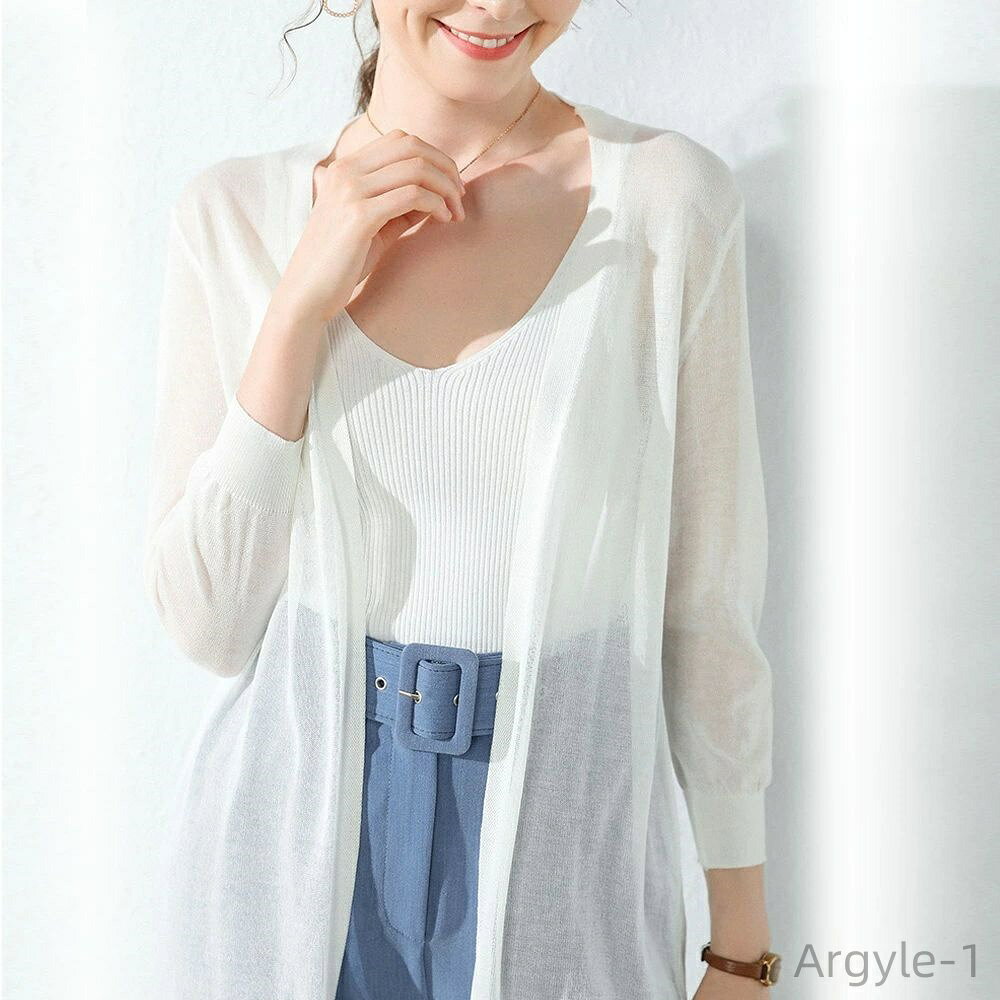 【送料無料】シンプル 無地ガウン シースルー 冷房対策カーディガン サマーニットアウター サイドスリット 春夏薄手