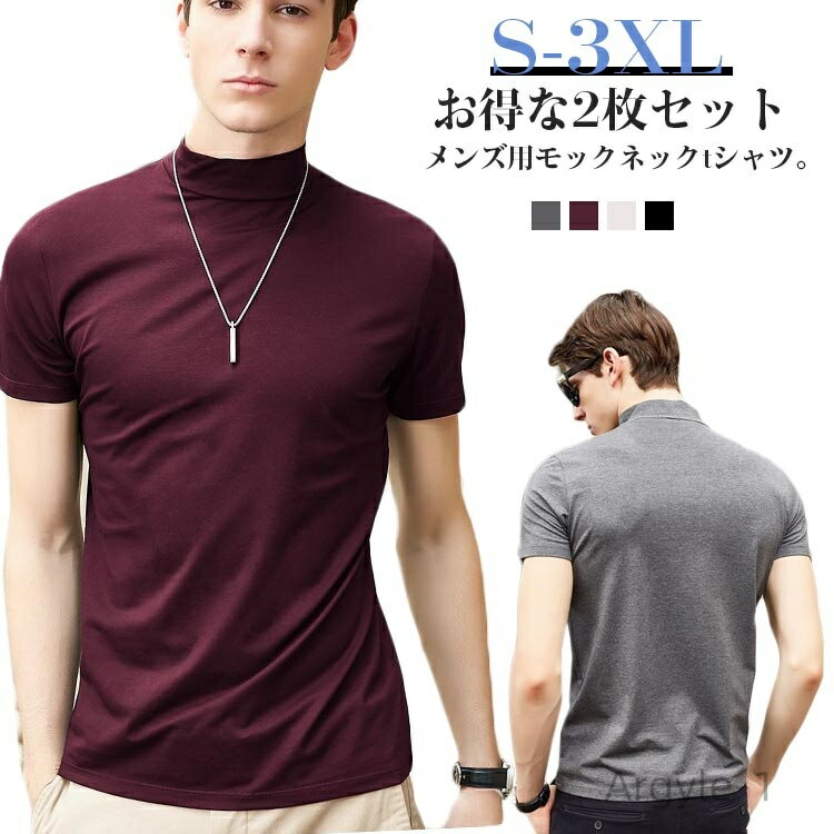 【送料無料】カジュアル ゴルフウェア 無地 トップス 半袖 ティーシャツ ハイネックtシャツ 夏 無地tシャツ Tシャツ 半袖 メンズ カットソー