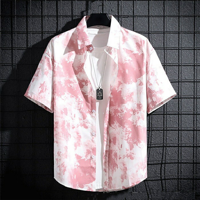 【送料無料】開襟シャツ 春夏 カジュアルシャツ 立襟 立衿 プリント柄 軽量 薄手 ボタン 半袖シャツ トップス シャツ