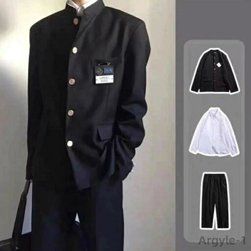 【送料無料】男子 ラウンド襟 詰襟 学生服 長袖シャツ メンズ ジュニア 中学 黒 長ズボン 通学 レギュラータイプ ボーイズ 男子 制服 上下