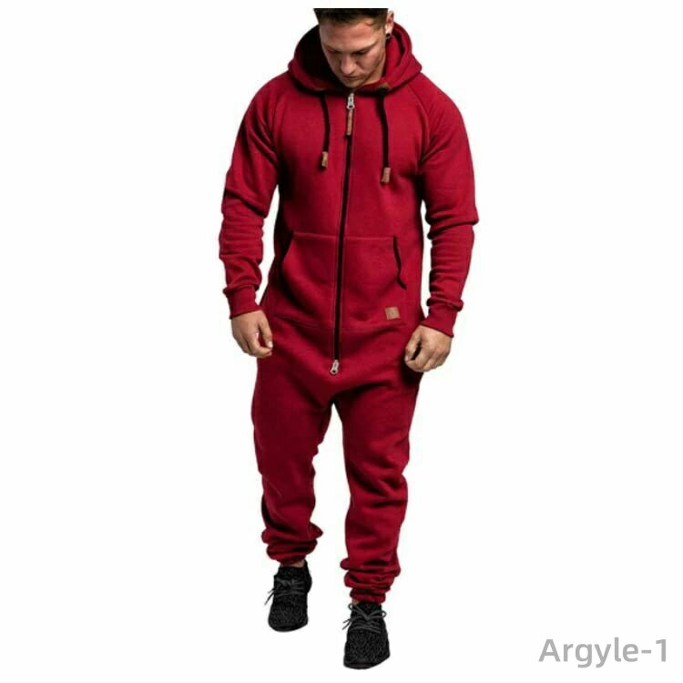 【送料無料】前開き 部屋着 ジッパー 春 フード ロングパンツ 長袖 つなぎ服 メンズ 作業服 つなぎ スポーツウェア