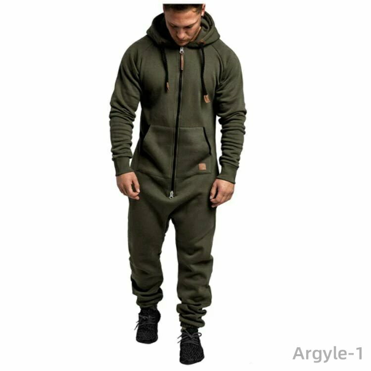 【送料無料】前開き 部屋着 ジッパー 春 フード ロングパンツ 長袖 つなぎ服 メンズ 作業服 つなぎ スポーツウェア