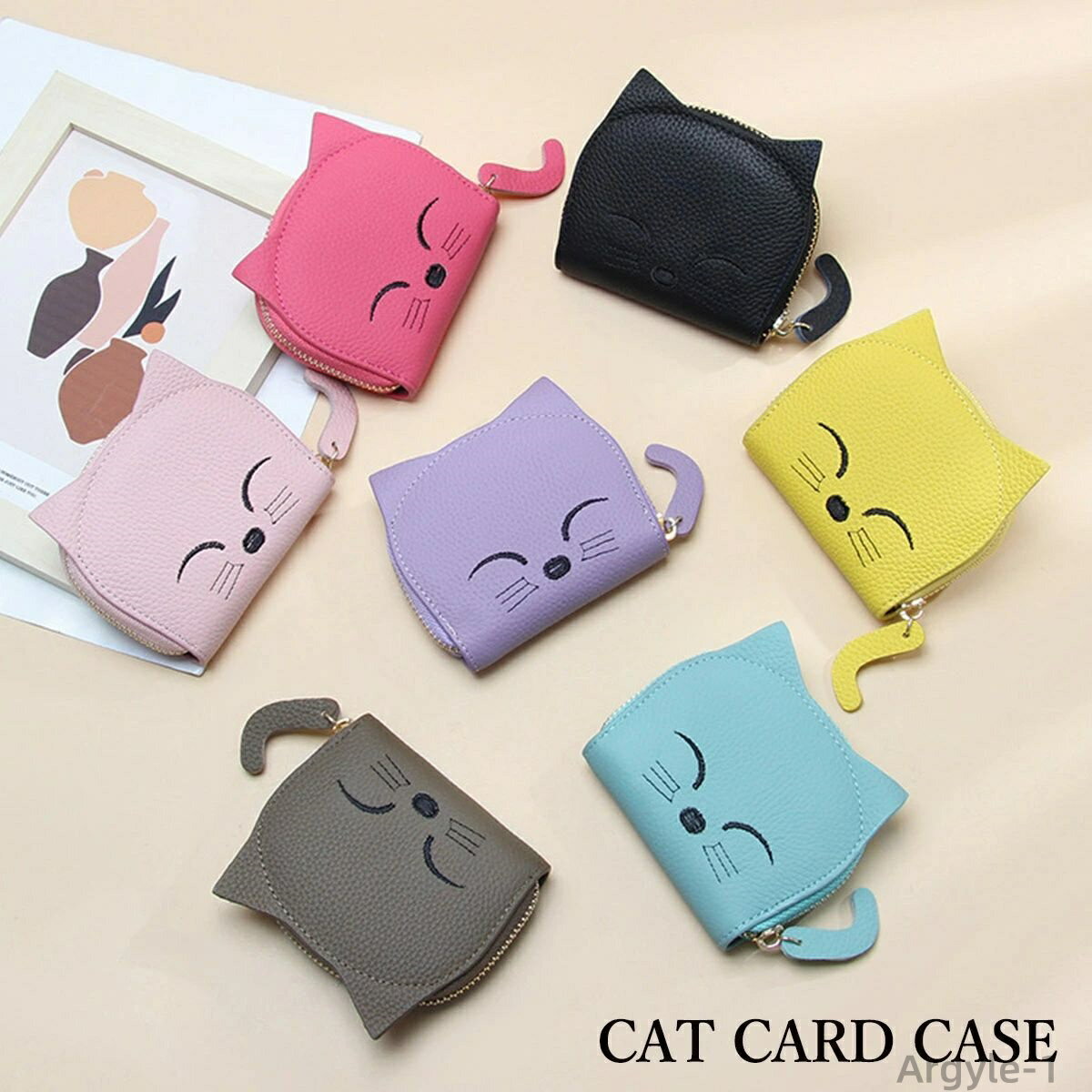 【送料無料】カードケース ミニ財布 レディース 本革 ネコ 猫耳付き コンパクト さいふ 財布 かわいい アニマル 猫 クレジットカード 大容量