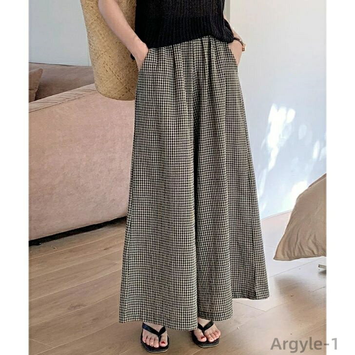 【送料無料】リラックスゆるパンツ 綿 スカート パンツ ワイドパンツ ナチュラル チェック パンツ コットン 肌に優しい 綿 ポリエステル
