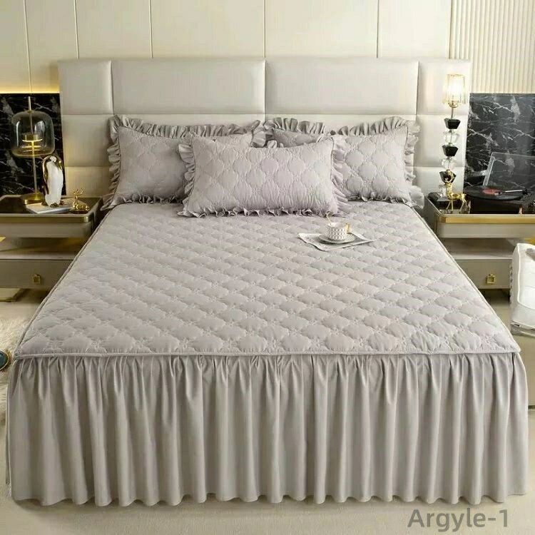 【送料無料】ベッドスカート 綿 キルティング マットレスカバー 枕カバーセット フリル付き 敷パッド一..