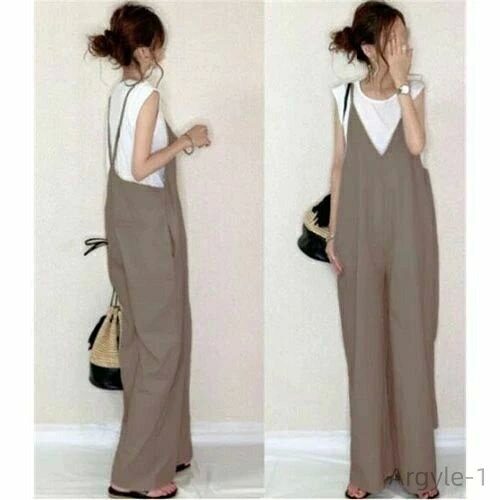 【送料無料】お 無地 ストライプ 着痩せ コンビネゾン 夏 春 ゆったり 涼しい Vネック ワイドパンツ パンツ オールインワン レディース