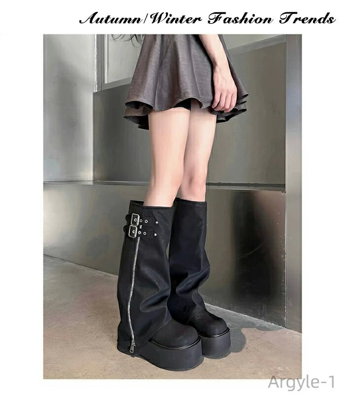 【送料無料】サイドジッパ ハイヒール 厚底 厚底ブーツ ラウンドトゥ ミドル丈 くしゅくしゅ ハーフ丈 7cmヒール ミドルブーツ