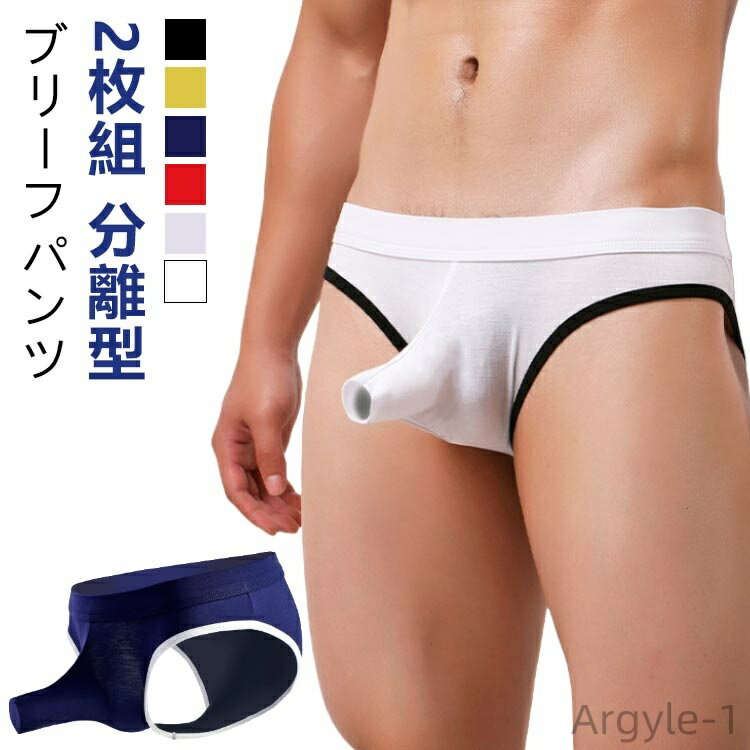 【送料無料】【2枚セット】 前開き 穴あき 男性下着 ブリーフ 分離型 パンツ ゾウさんパンツ ぞうさん 貫通 竿玉 分離 メンズ下着 竿付き