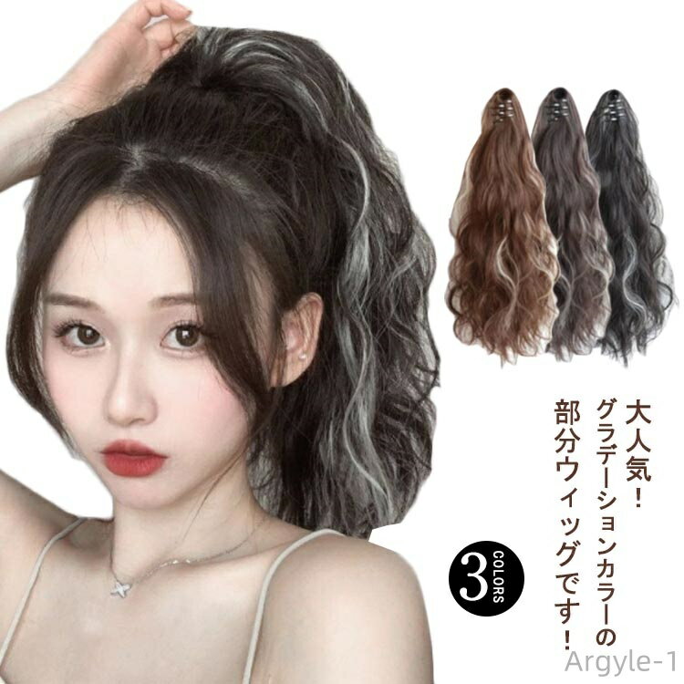 【送料無料】ウィッグ ポニーテール ロング グラデーション 巻き髪 クリップ エクステ 部分ウィッグ つけ毛 女性用 イベント ステージ