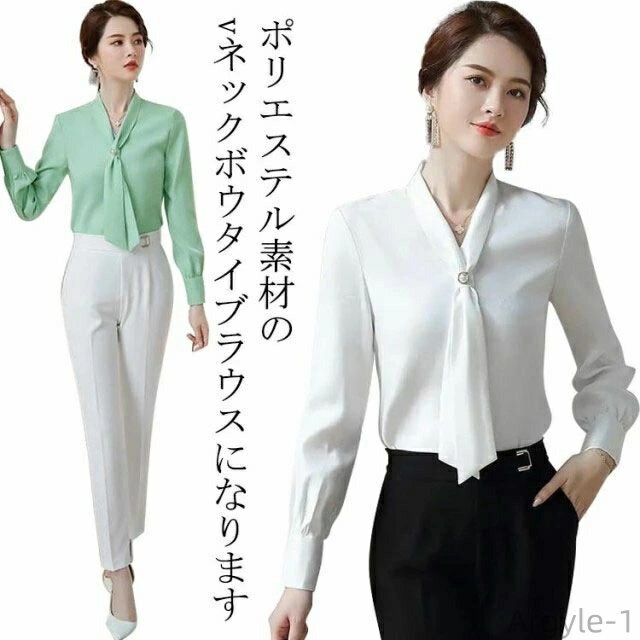 【送料無料】長袖 レディース シフォンブラウス オフィス シフォン ボウタイ トップス ブラウス シフォンブラウス フォーマル スーツ